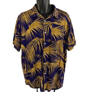 Mens NFL Team Apparel Baltimore Ravens Short Sleeve Hawaiian Camp Shirt Sz M